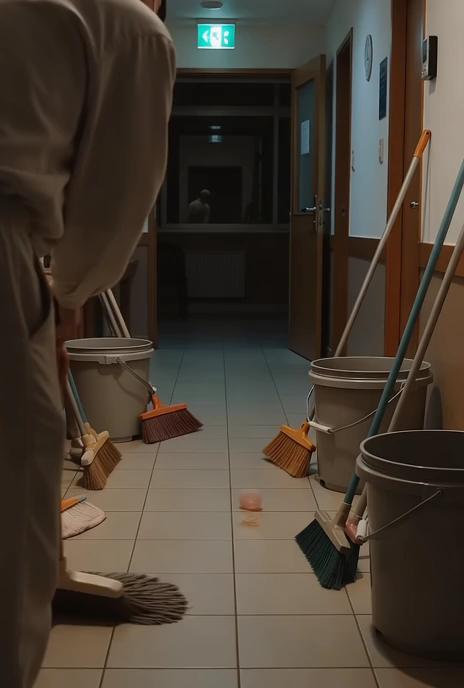mycie podłogi w korytarzu szkoły